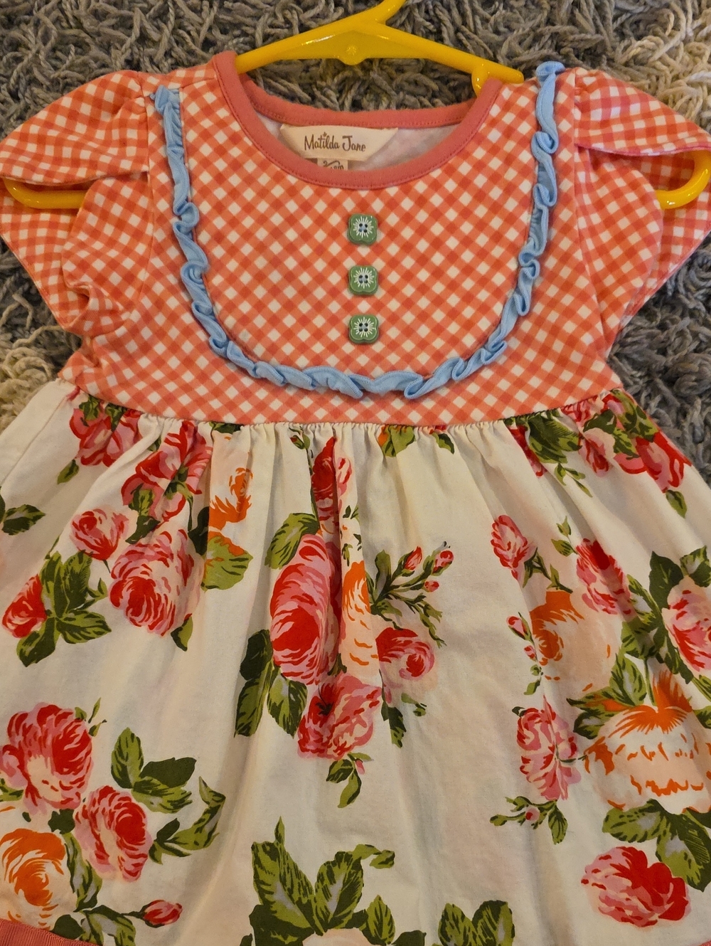 Matilda Jane Coral Gingham & Floral Dress with Blue Trim